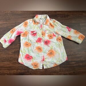 Croft & Barrow Button Up Shirt Womens Size XL Colorful Floral 3/4 Sleeve Cotton